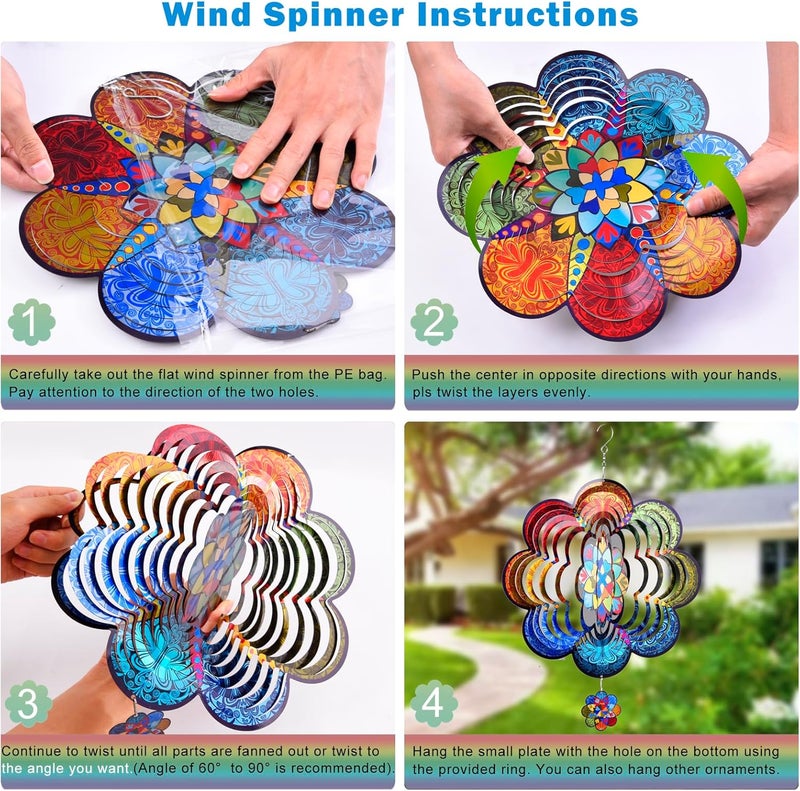 Katinyos Wind Spinners,12 inch Multi Color Mandala with 360° Swivel Hook for Yard and Garden, Bird Wind Catcher, Metal Wind Spinners Outdoor for Lawn Hanging Crafts Decor Kinetic Yard Art Ornament Gifts - Image 4